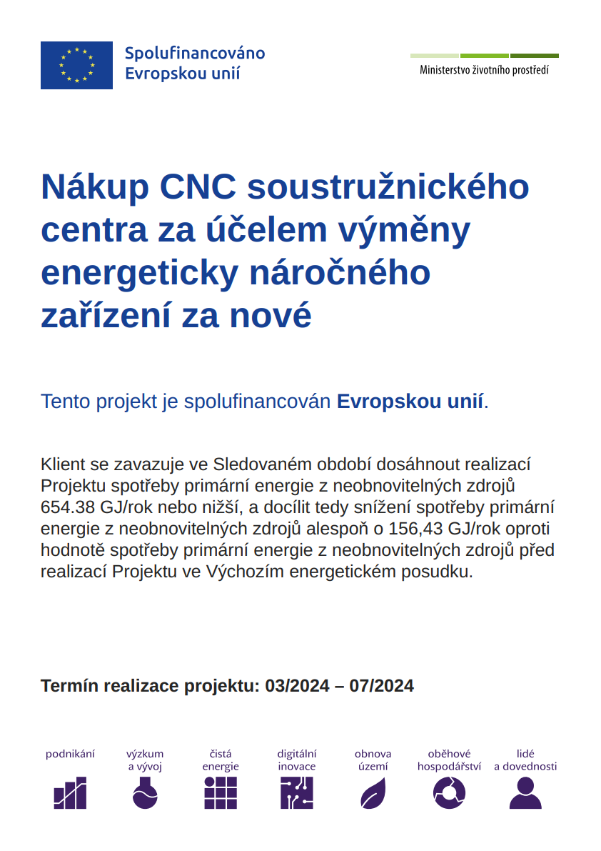 Nákup CNC soustružnického centra za účelem výměny energeticky náročného zařízení za nové